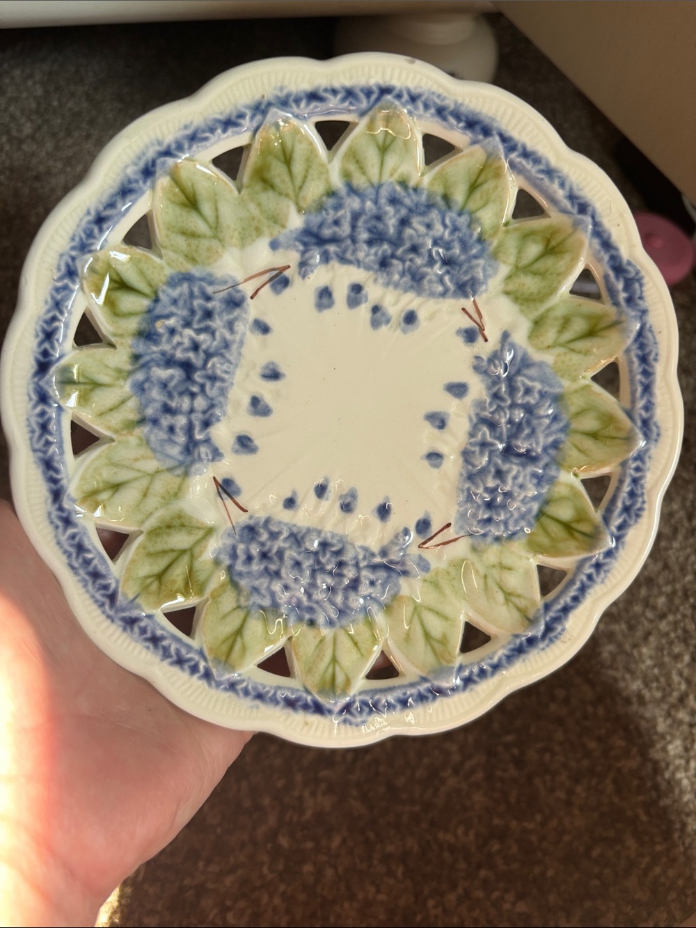 Vintage Schramberg Majolica  Blue Hydrangea Plate Set Of 2